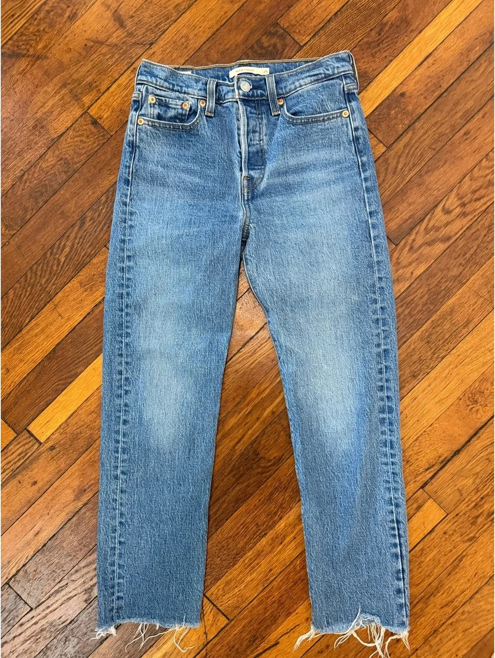 Levi's Wedgie Straight Jeans, Button Fly, Raw Hem, Size 26